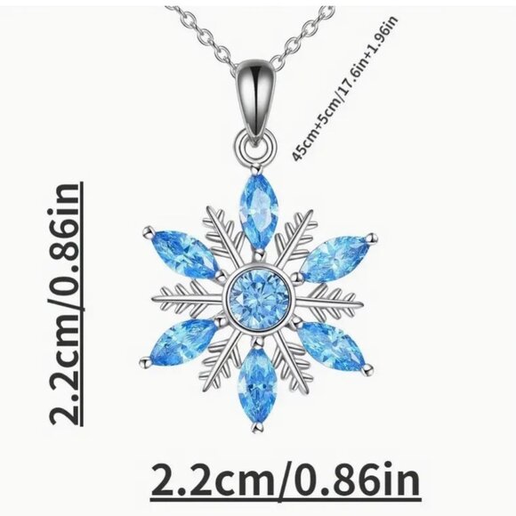 Silver Tone Snowflake Necklace With Blue Crystals Pendant - Picture 2 of 2
